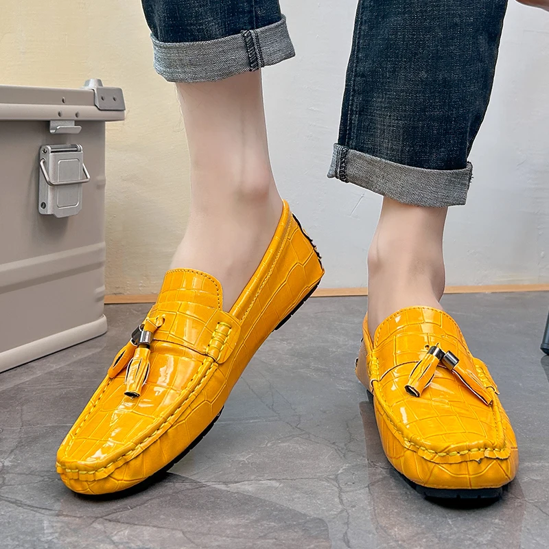 New Patent Leather Penny Peas Loafers Men Couple Shoes Driving Casual Shoes Big Size 38-48 Moccasins Slip on Flats Designer Mens