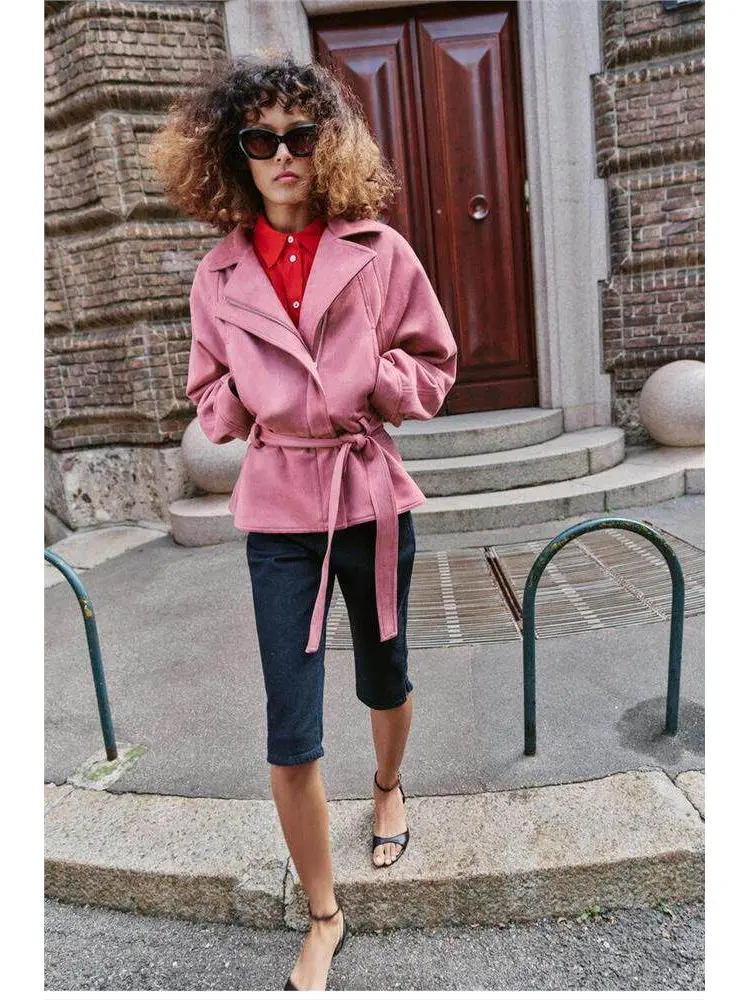 Velvet Texture Jacket with Belt High Waist Midi Skirt Fashion Set Women's Spring Work Uniform Short Sleeve Long Sleeve Button up