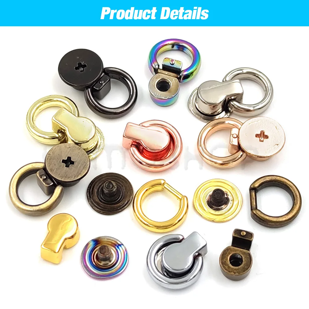 10set Metal O Ring Stud Rivet Screwback Gusset Hanger Clamps Bag Side Edge Anchor Link Hardware for Tiny Bag Purse