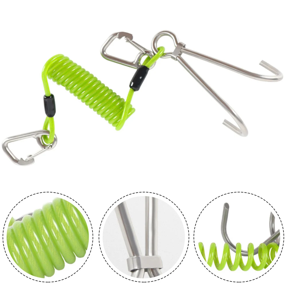 

Scuba Diving Reef Hook For Divers Spiral Coil Spring Cord DualHook 316 Marine-Grade Stainless Steel Green 6-Strand Steel Wire
