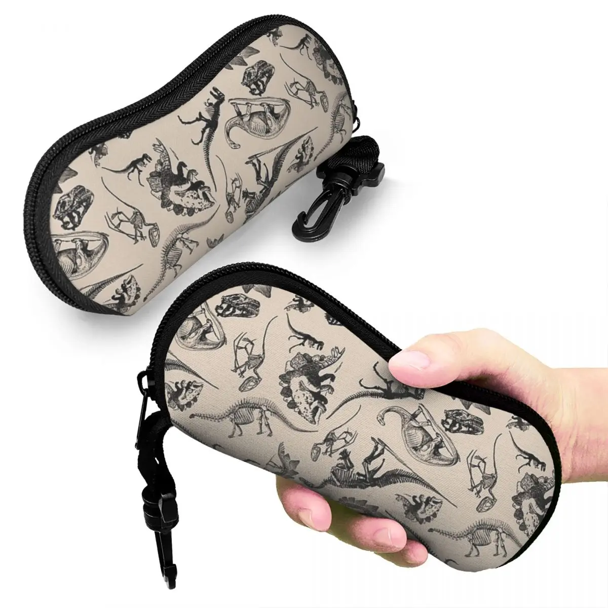 Vintage Museum Dinosaurs And Skeletons Black And Cream Shell Glasses Case Protector Sunglasses Box  Eyeglasses