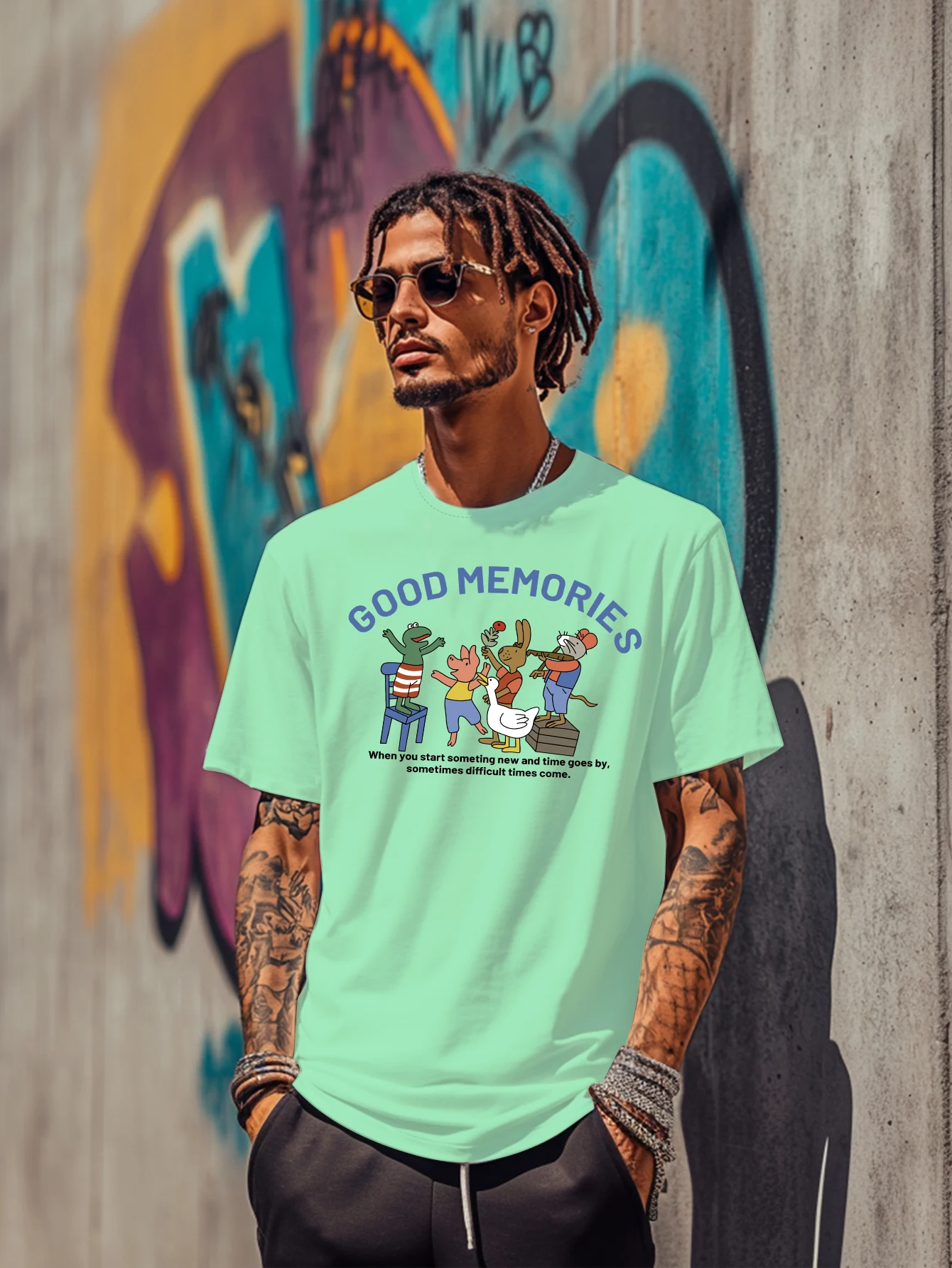 

Animal Choir pattern summer men's T-shirt printed comfortable casual summer round neck loose short sleeve stretch top