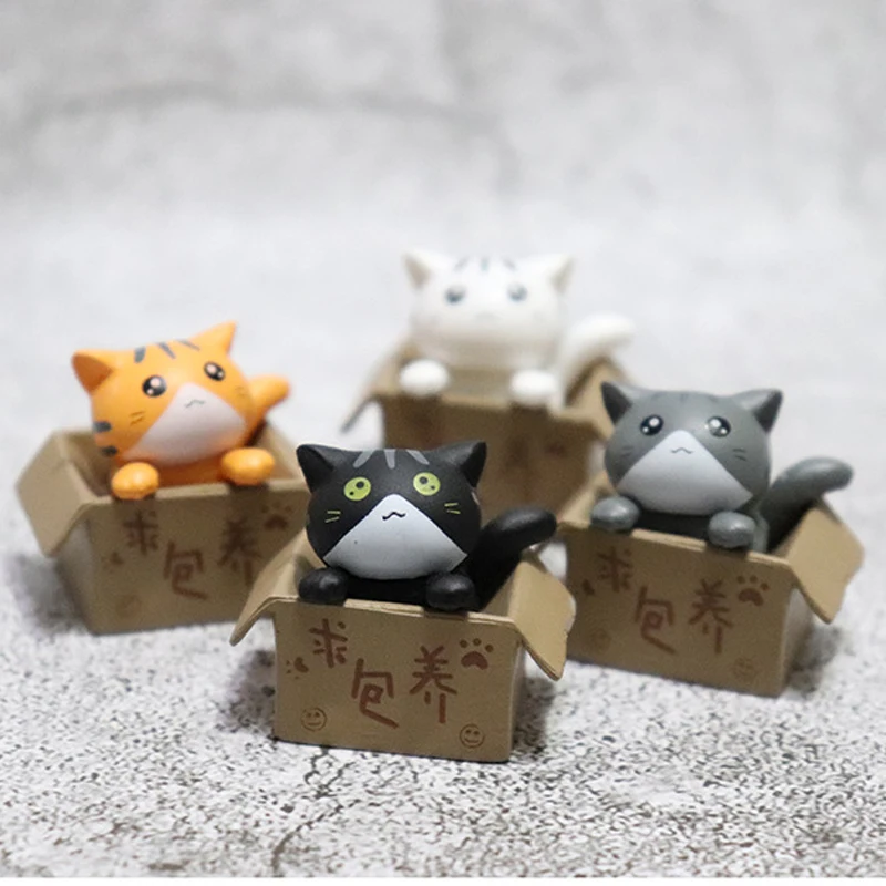 4Pcs Super Mini Waiting for Adopt Chi Cat in Box Figures Kawaii Cute Kitten Collectible Model Toy Gift For Kid Child Boy Girl