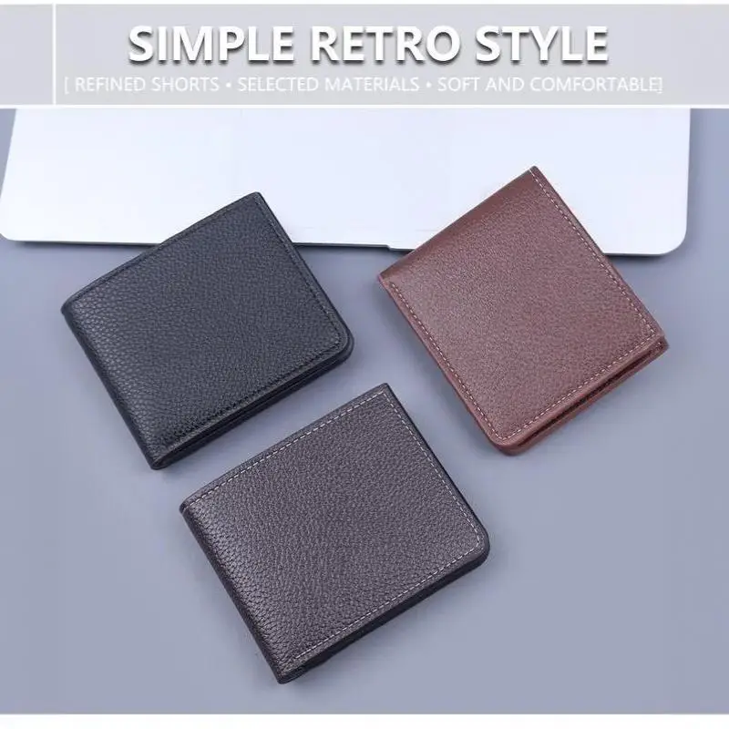 Retro Minimalistisches PU-Leder Herren-Portemonnaie Schwarz Kaffee Große Kapazität Mehrere Taschen Zweifach Faltbarer Ausweishalter für Männer und Frauen – Detail 5