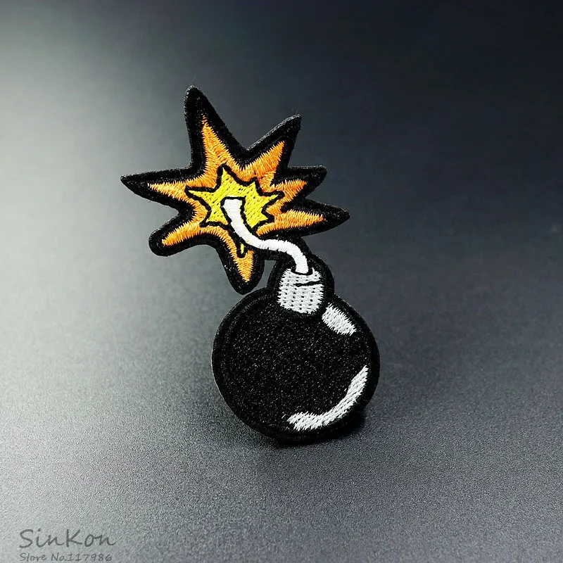 Black Bomb Size:3.5X7.0cm DIY Cloth Jeans Cowboy Patch Clothes Down Jackets Decoration Applique Iron On Badges