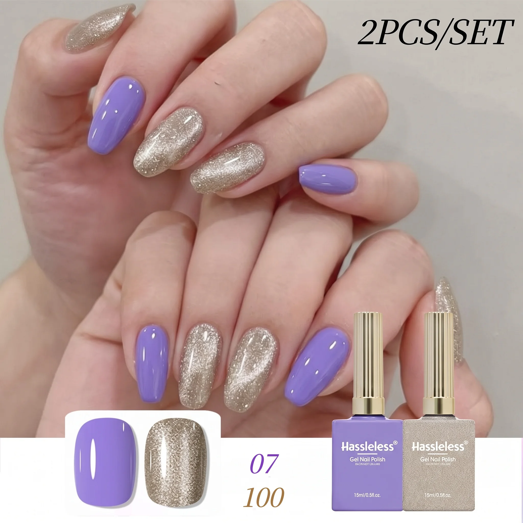 Hassleless 2Pcs Nail Polish Gel Set, Each Bottle Contains 0.5 Ounces, Salon and Home Nail Art Set, Perfect Holiday Gift Choice