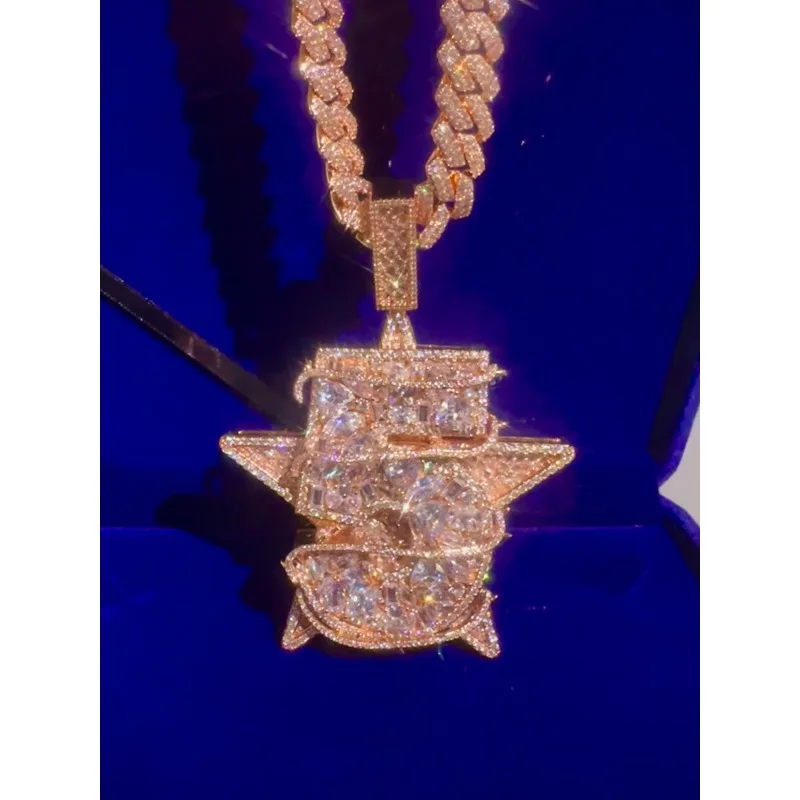 Lucky Number 5 Full Diamond Pentagram Pendant, Rose Gold Hip Hop Internet Celebrity Necklace Pendant
