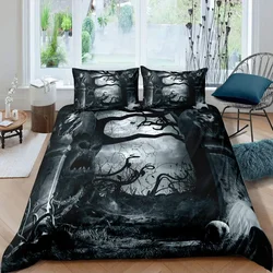 Halloween Tree Bedding Set Queen King Horror Theme Comforter Cover Gothic Spooky Polyester Duvet Cover Branches Grey Quilt Cover