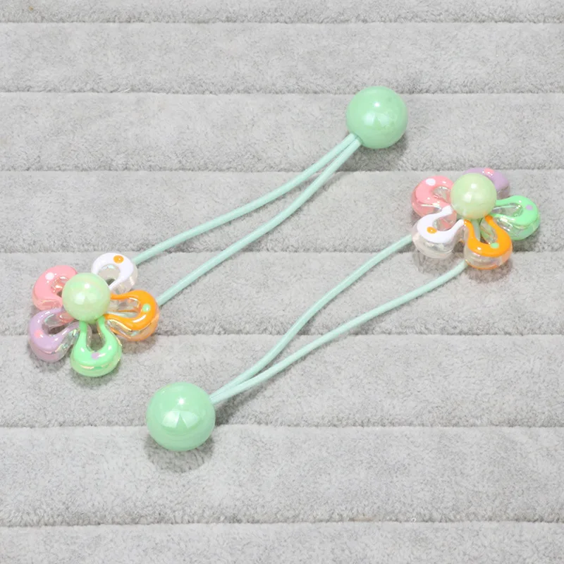 2 Stück funkelnde Blumen-Haargummis, bunte Perlen-Haargummis – Kinder-Haargummis für Pferdeschwänze, umlaufender doppelsträngiger Haargummi – Detail 5