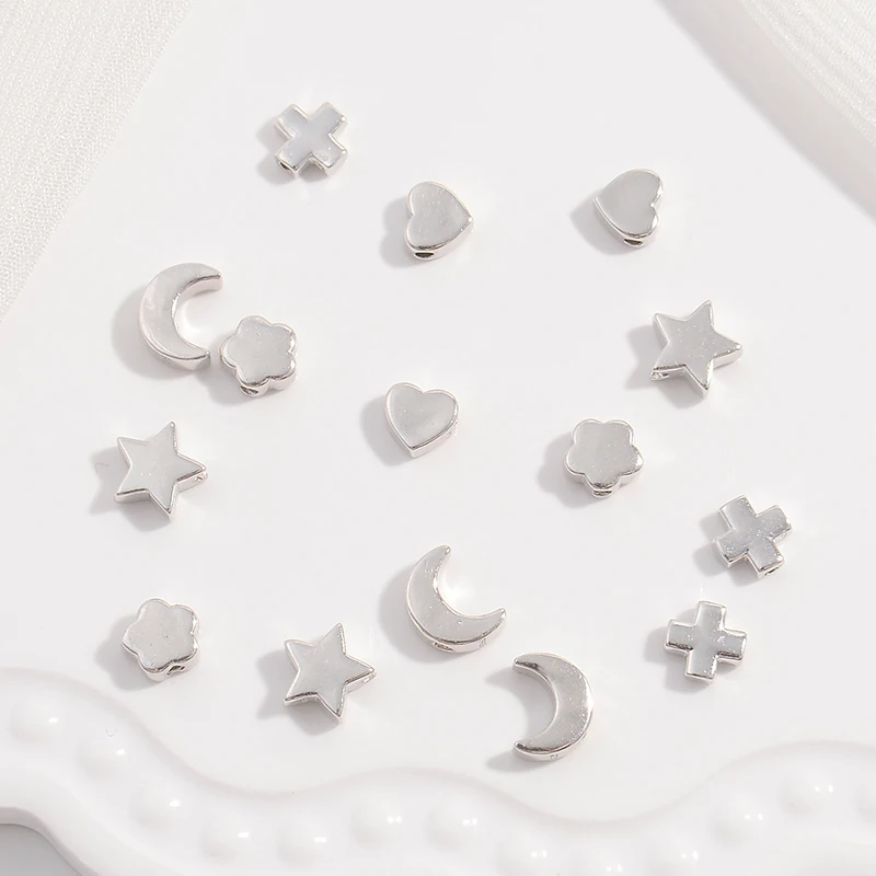 925 Sterling Silver Loose Spacer Beads Star/Heart/Moon/Four Leaf Clover Shape Beads, DIY Necklace Bracelets Jewelry Making SZ44