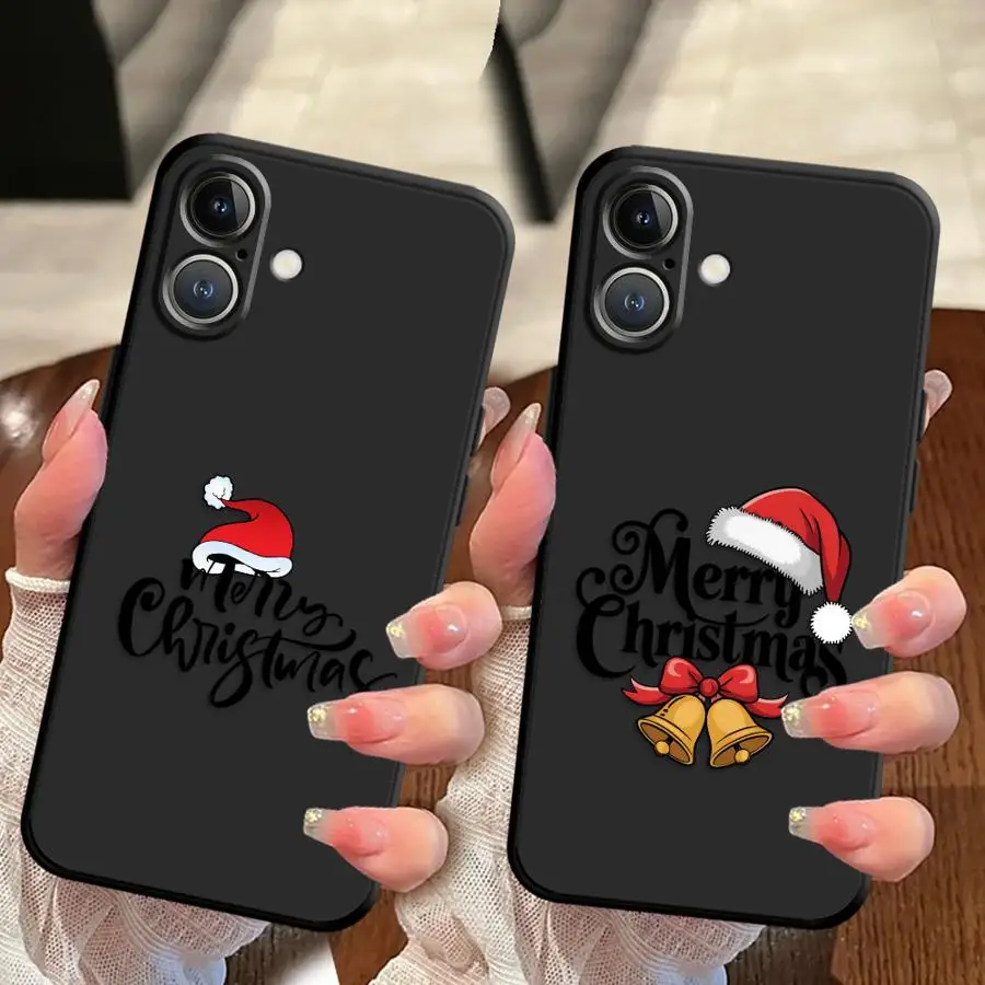

Case for iPhone XR 17Air 15 16 14 Plus XS Max 7 8 13 12 11 17 Pro Max Black Soft Phone Cover Christmas Hat Cute