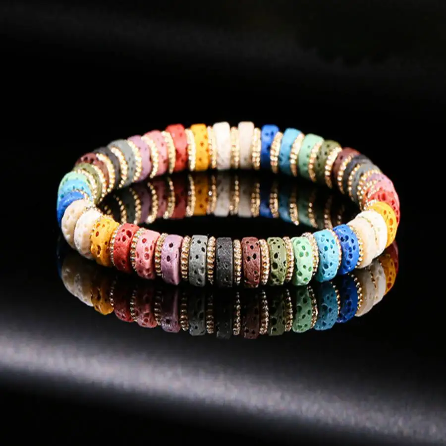 Handmade Colored volcanic stone partition panels bracelet,men's cuff button,Ramadan prayer bead,women's meditation,holiday gift