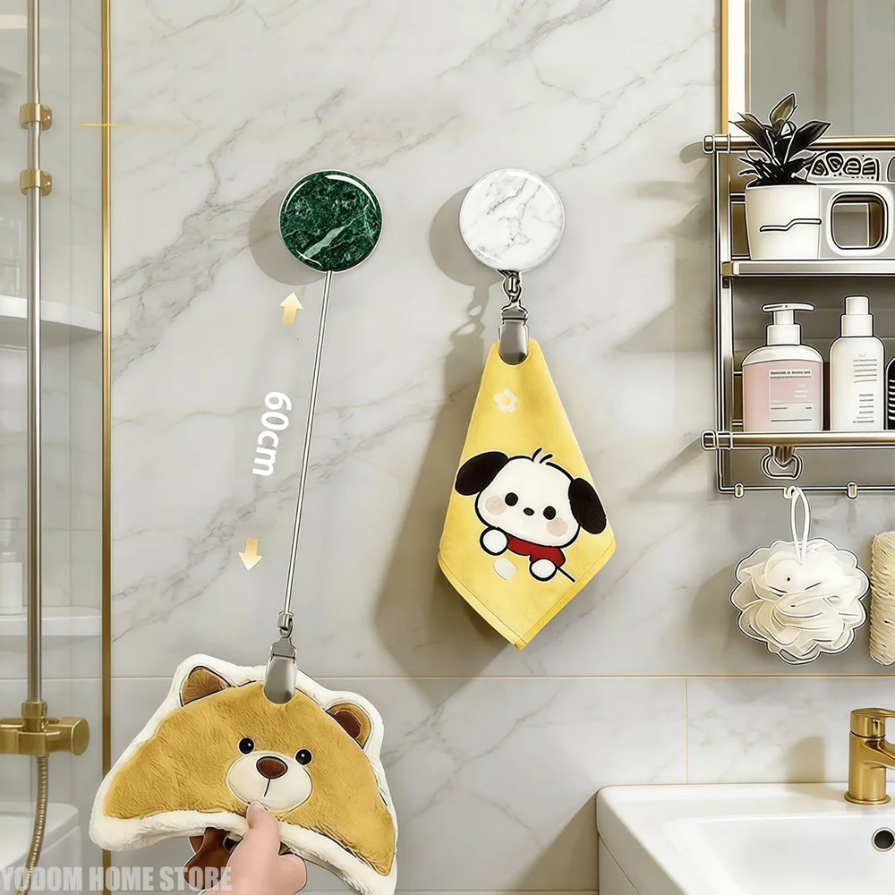 Stainless Steel Retractable Towel Clip Adhesive Hanger Holder Stretchable For Kitchen Bathroom Cupboard Smooth Walls Organizer