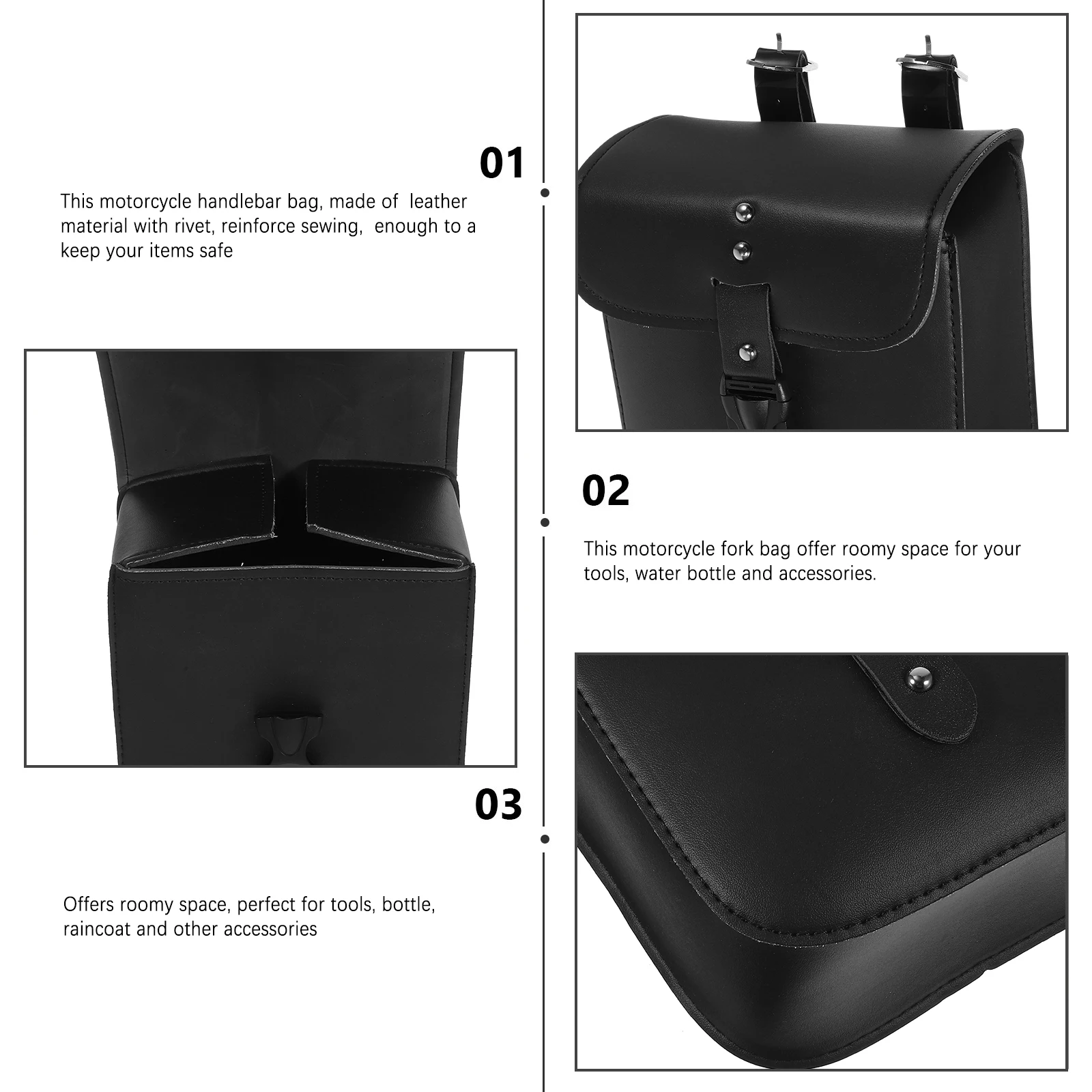 

Motorcycle Handlebar Bag Side Luggage Waterproof Electric Motorbike Saddlebag PU Tools Storage Roomy Compatible