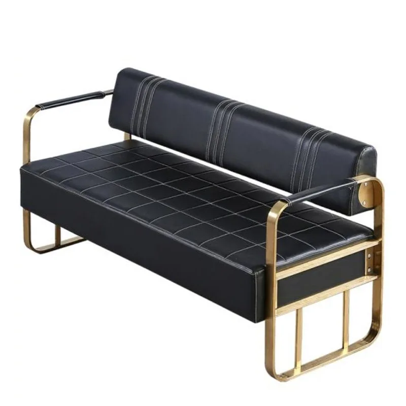 2024 New Design Modern Customized Stainless Steel Beauty Salon Waiting Sofa Long Bench Barbershop Chairs Shampoo Furniture