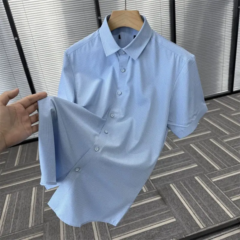 

Mens Business Short Sleeve Shirt Silk Blend Casual Formal Office Top