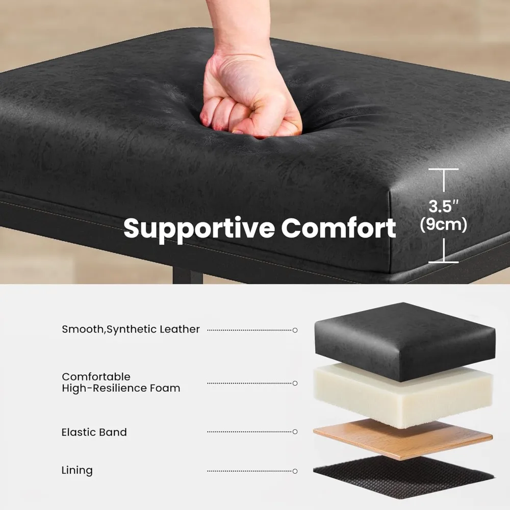 4 مجموعات من مقاعد البار بدون ظهر مقاس 24 بوصة مع كراسي عالية من الجلد الأسود ومقاعد بار #6