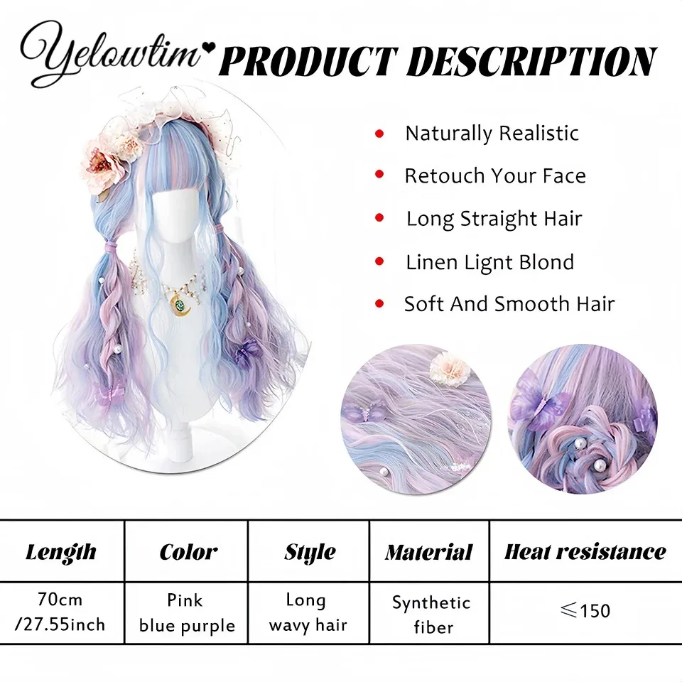 Synthetic Lolita Wig Women's Short Bob Rainbow Hair Color Lolita Cute JK Spot Dyed Short Curly Hair Wigs For Women Heat-resistan