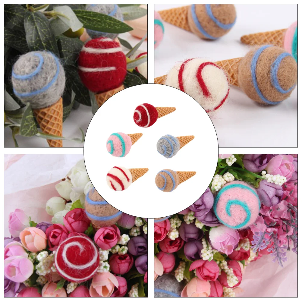 

5 Pcs Cone Wool Felt Ice Cream Christmas Decor Decorations Ornaments for Crafts