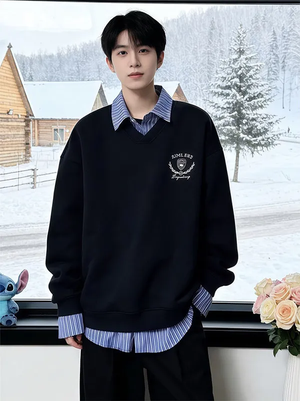 

Cobalt Blue Long Sve irt Men's Spring Korean Sle Casual Sweatirt Button down Outerwear Heavyweight oulder