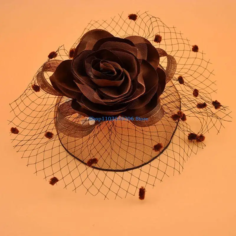 400A Fascinator Hats for Women Mesh Pillbox Cap with Dot Flower Veil and Hair Clip Cocktail Tea Party Headwear Headdress