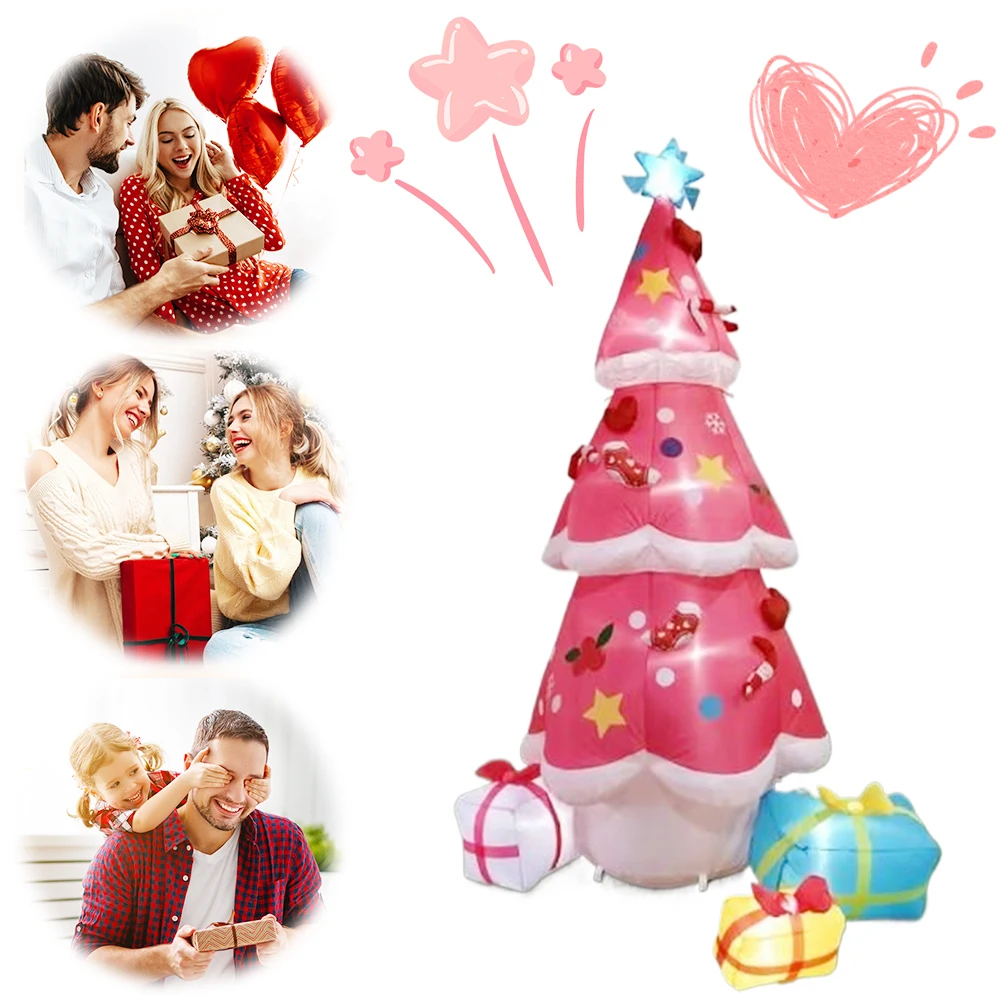 

Рождественская елка 6,9 фута, украшение для двора, светодиодные фонари, надувная рождественская елка с подарочными коробками, уличный газон, зимний декор