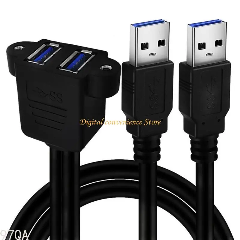 

97QA Secure USB3.0 Extension Cable with Double Port Screw Panel Mount Hole Wire