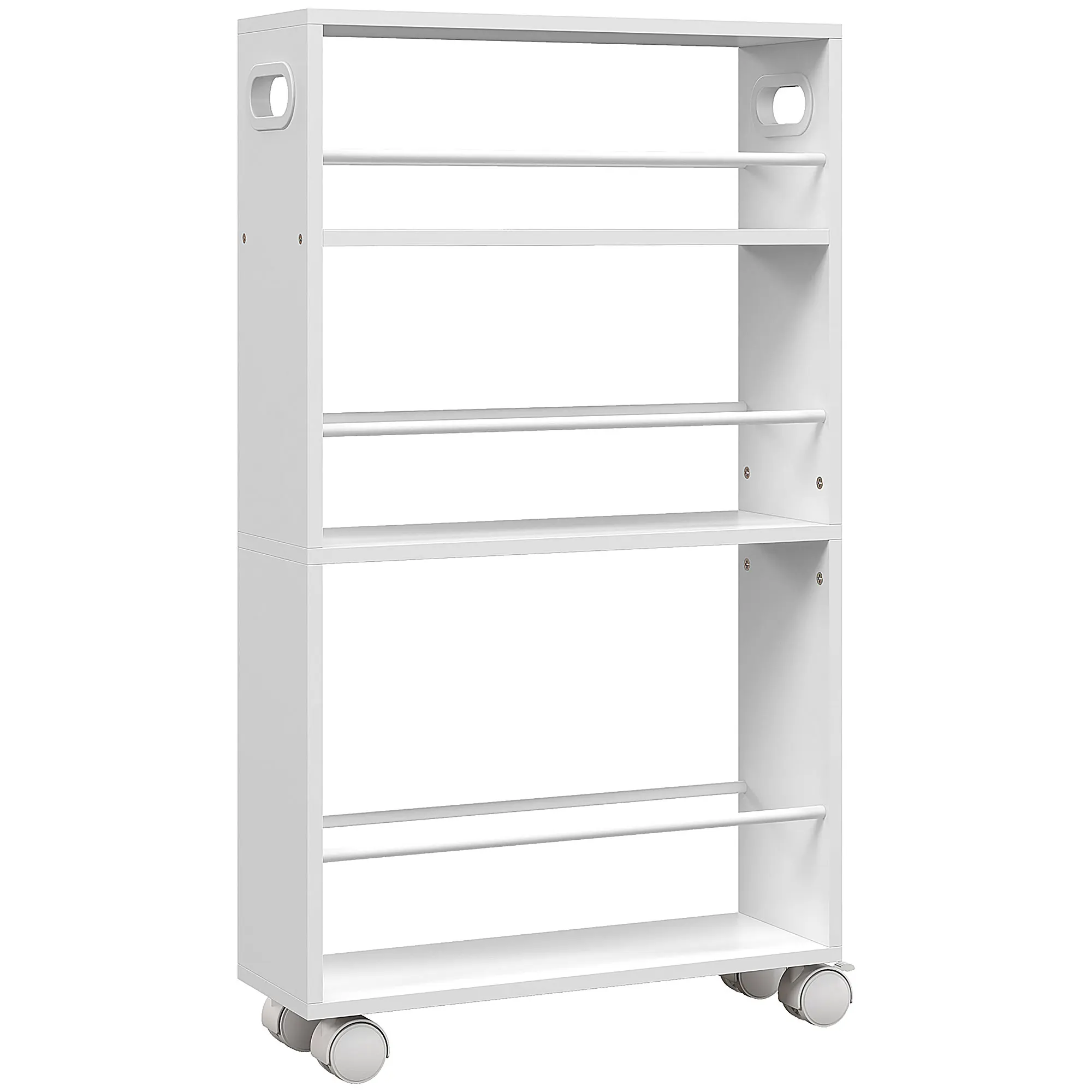 HOMCOM Side Railing Wheels Auxiliary Trolley 45x15x80 cm White