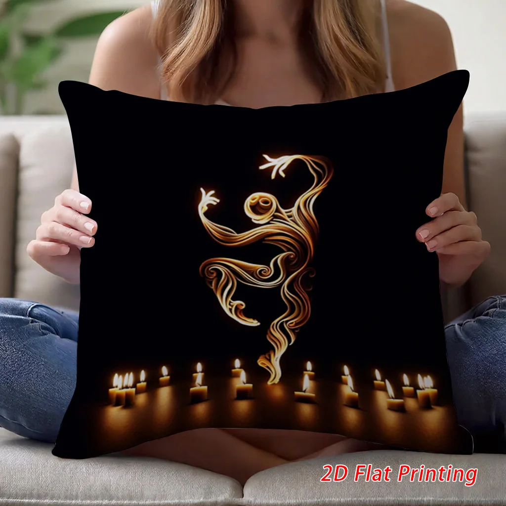 Elegant Glowing Figure and Candles Throw Pillow Cover for Living Room Home Decor Aesthetic Cushion