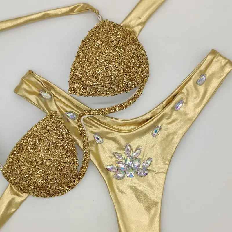 Conjunto de biquíni strass para mulheres, maiô Bling Stones, maiô de luxo, roupa de praia push up, festa sexy, novo, 2 peças