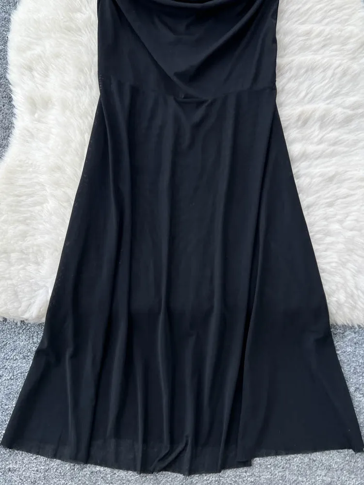 Ele Bla  Dr with Hollow out Design ort Sve High Waist Bodycon Skirt for Women New Chinese Sle