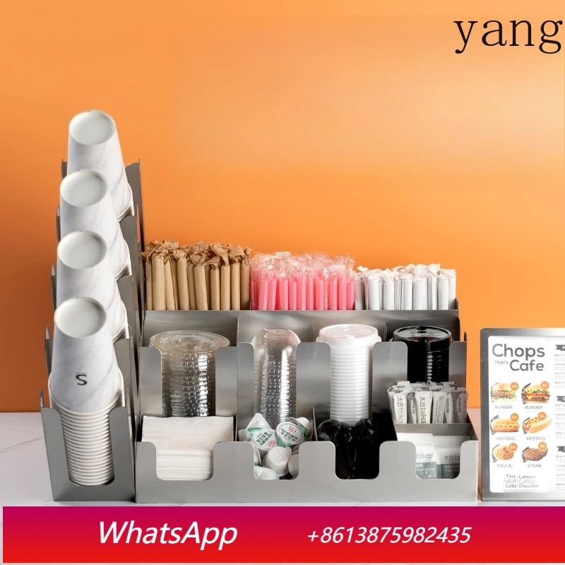 LMM disposable straw storage box milk tea multi-functional stainless steel cup lid tissue box