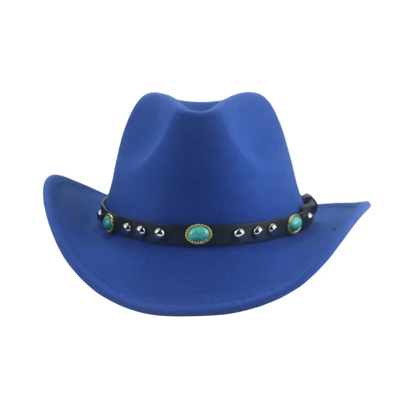 Rolled Brim Western Cowboy Hat Gem Belt Tibetan Top Hat Men's And Women's Knight's Cap Travel Sun Hat Bull Head Cross-border