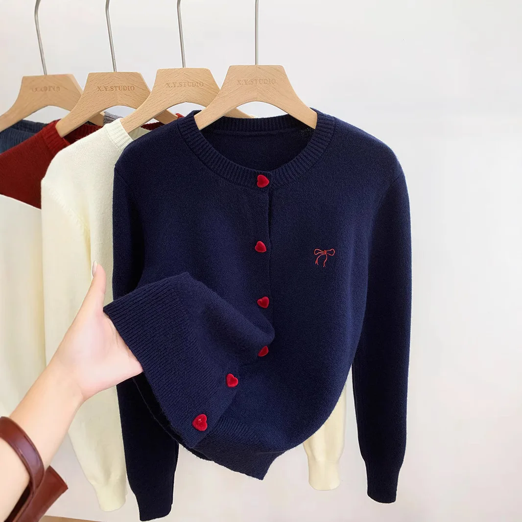 

Sweet to Wear Вязаный свитер с длинными рукавами для женщин ранней весны 2025 в сочетании с базовым пальто, свитер, куртка, кардиган, топ