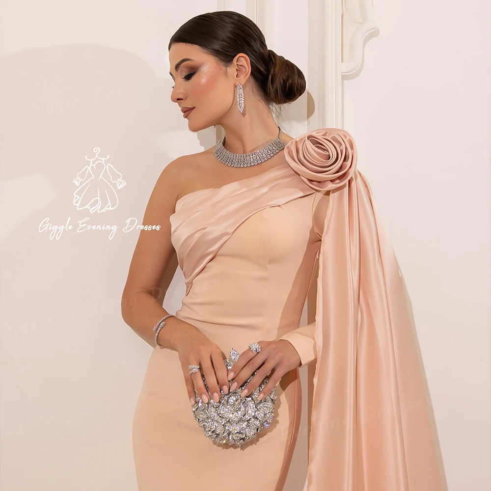 Giggle One-Shoulder Elegant Arabia Close-Fitting Party Gown Champagne Floor-Length Crepe Women's luxury evening dresses 2024