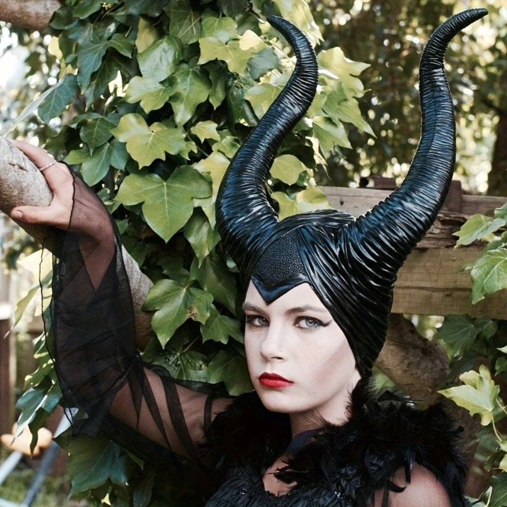 Big Black Ox Horns หมวกแม่มด Headpiece หมวก, Queen คอสเพลย์ผู้หญิงฮาโลวีนเครื่องแต่งกาย, อะนิเมะ Headdressing Up Party Props