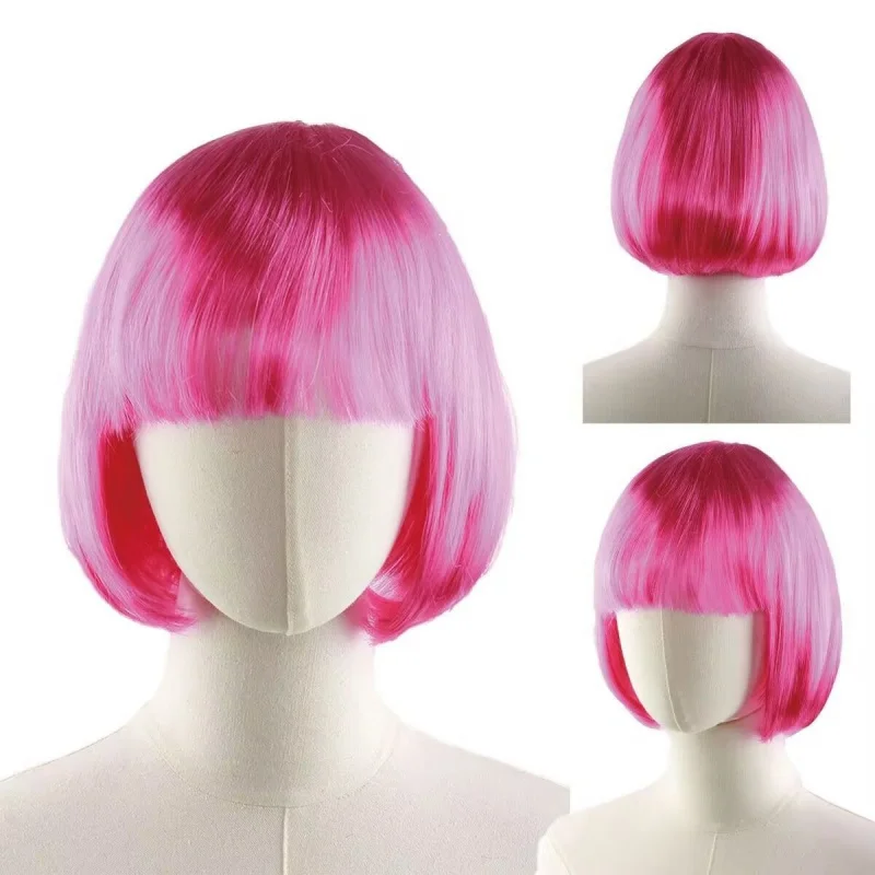 باروكة ملونة كاملة للنساء، شعر الطالب، شعر قصير مستقيم، قبعة شعر بوبوبو لطيفة جذابة للوجه
