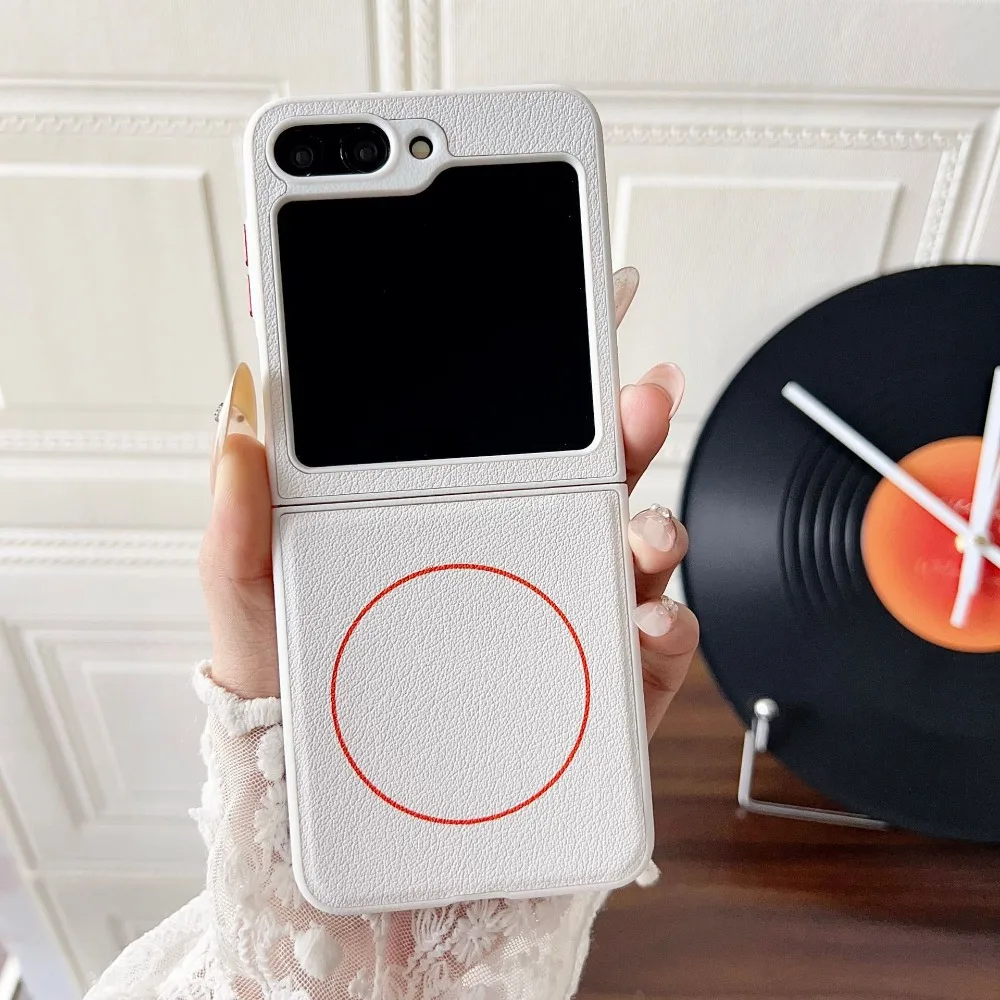 Lässige Litchi-Veganleder-Schutzhülle für Samsung Galaxy Z Flip 7 FE 6 5 mit Feinem Ring, Magnetischer Drahtloser Ladefunktion und Schutzabdeckung