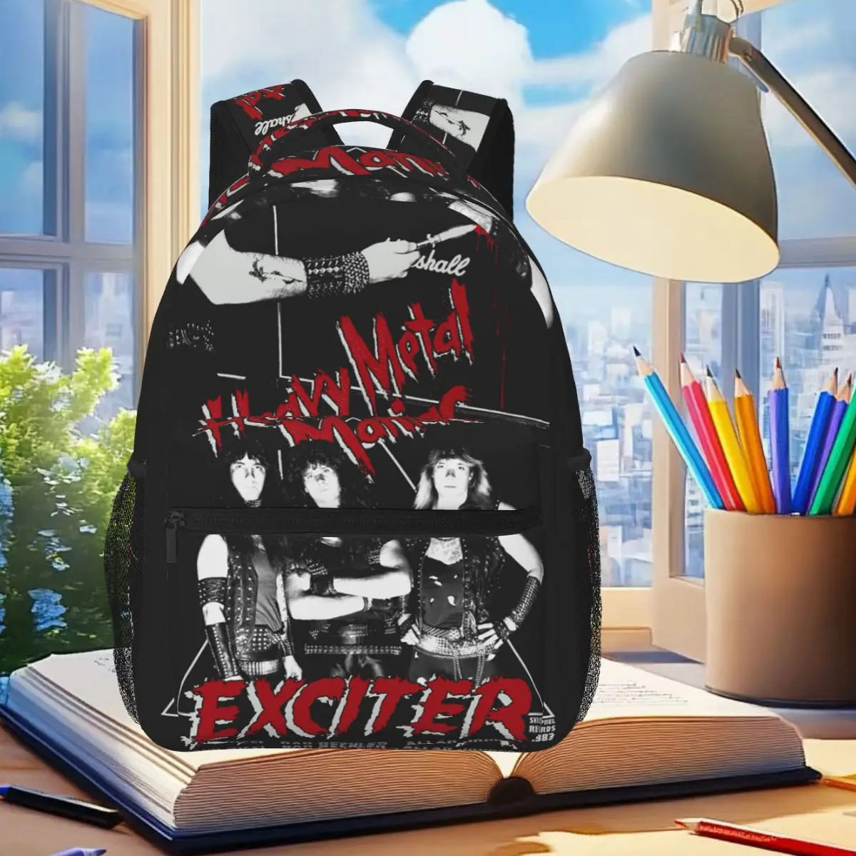 Vintage Exciter Heavy Metal Maniac Backpack Student Boys Girls BookBag Kids School Bag Computer Shoulder Bags for Men Women