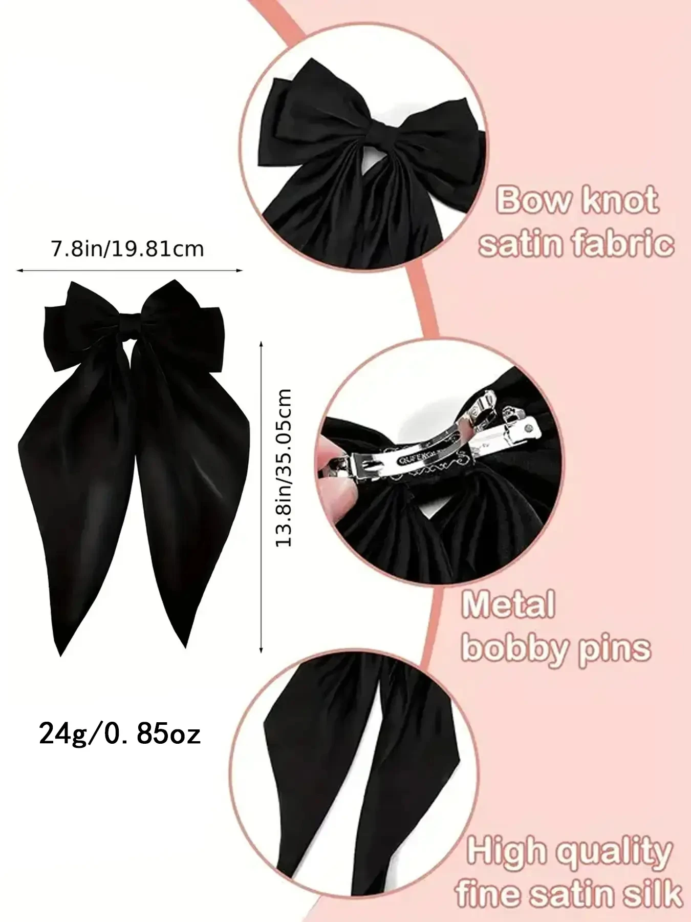 2pcs Hair Bow Clips Barrettes For Women Bows Hair Slides Metal Clips French Barrette With Long Tail Satin Ribbon Scrunchies