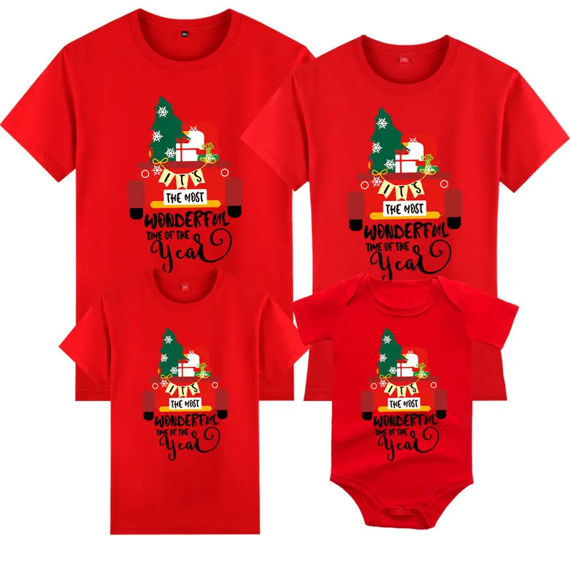 Christmas Tree Family Matching Clothes Mom Dad Son and Daughter Tops Kids Couple Tees
