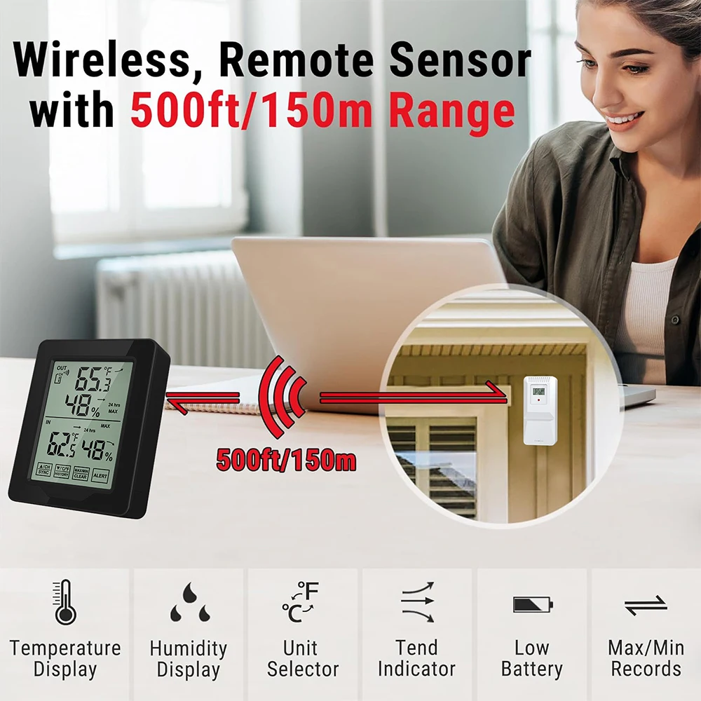 Misuratore di temperatura e umidità Wireless per interni ed esterni Display LCD Touch Screen per orologio con stazione meteorologica a grande schermo a colori