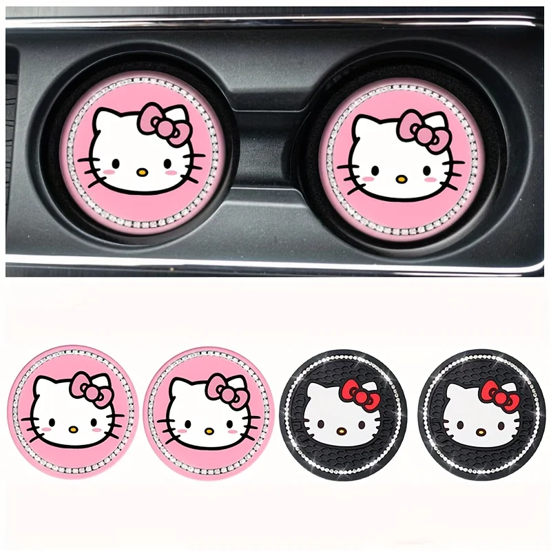 

2pcs Sanrio Hello Kitty Car Coaster,Cute Cartoon Non-slip Heat Insulation Coasters, Cup Pads Mat, Cup Holder Decoration