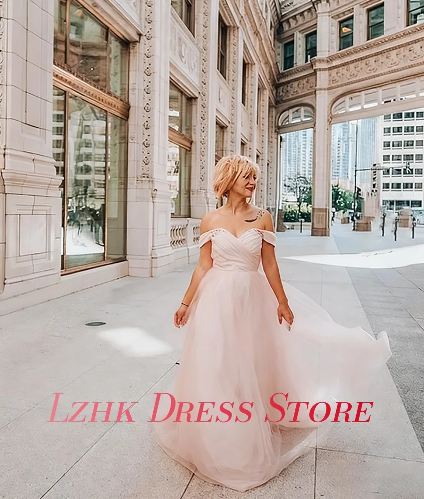 Customized Sexy Organza A-Line Off the Shoulder Crystal Sequined Evening Dress Fashion Sweetheart Short Sleeves Party Gowns