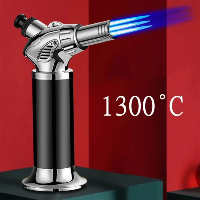 Three Fire Jet Flame Gun 1300°C Welding Torch Windproof Kitchen Cooking BBQ Inflatable Butane Gas Cigar Lighter Outdoor Igniter