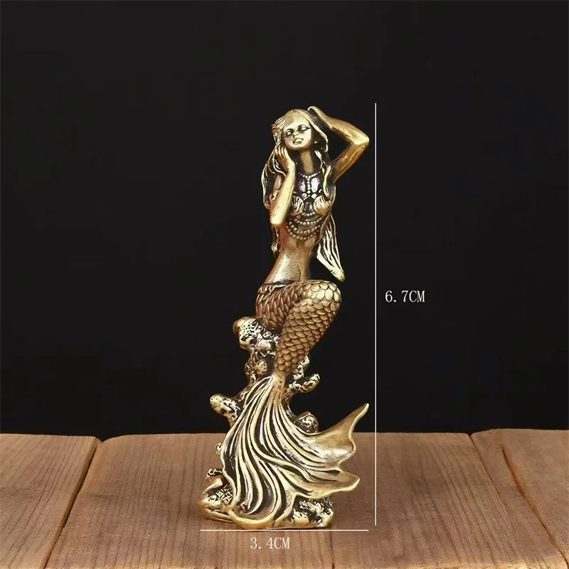 Solid Brass Mermaid Statue,Handcrafted Metal Collectible with Graceful Hair and Tail Exquisite Scale Design,Ideal for Home Decor