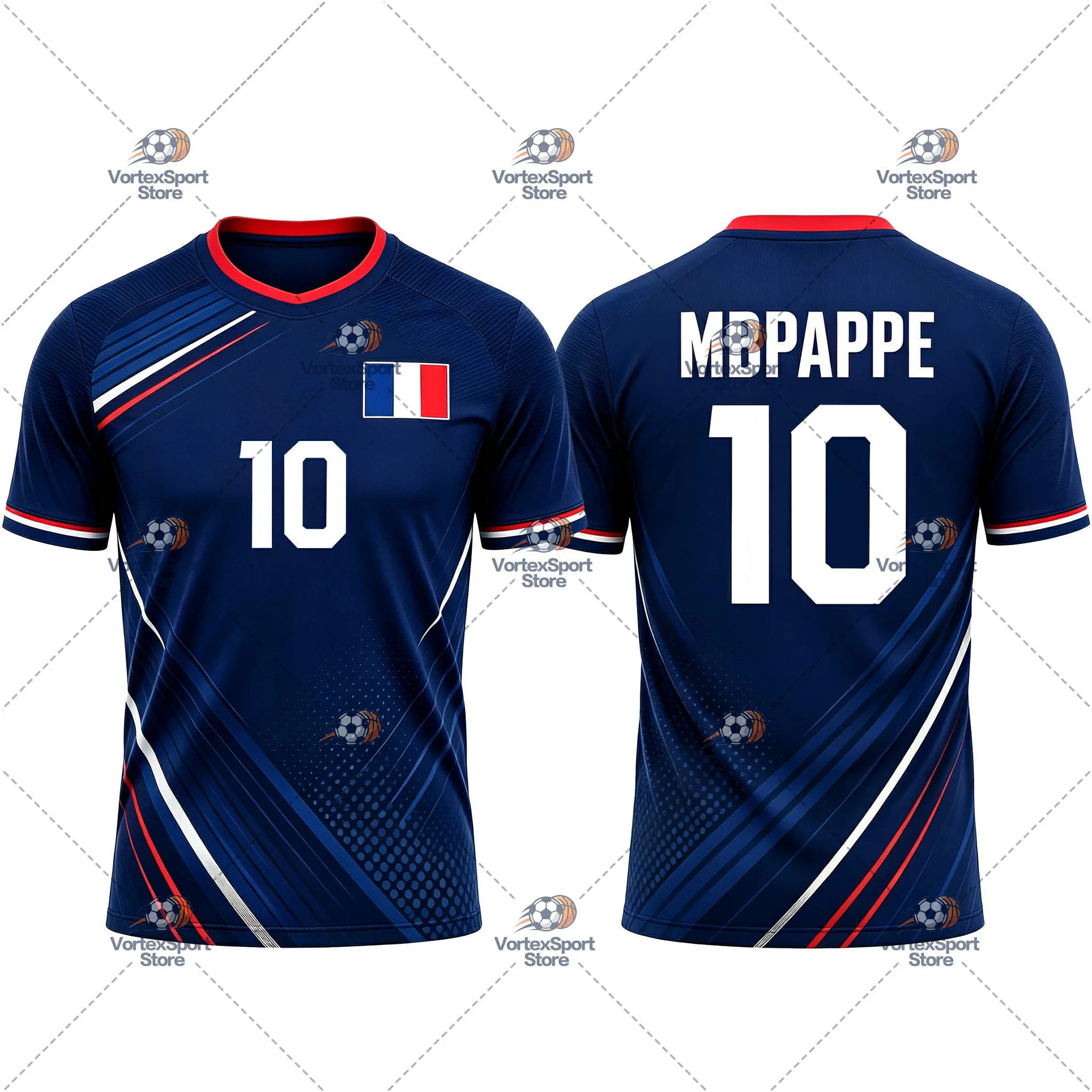 Explosions Kinder Herren Frankreich Nr. 10 Fußball Schnelltrocknendes T-Shirt Alle Größen Kurzarm Rundhalsausschnitt Mbappé Fußballfans Trikot – Detail 8