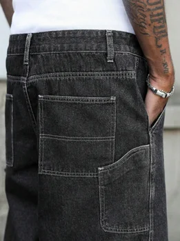 Men's Summer Black-Grey Loose Baggy Denim Shorts 5 Men's Summer Black-Grey Loose Baggy Denim Shorts 5