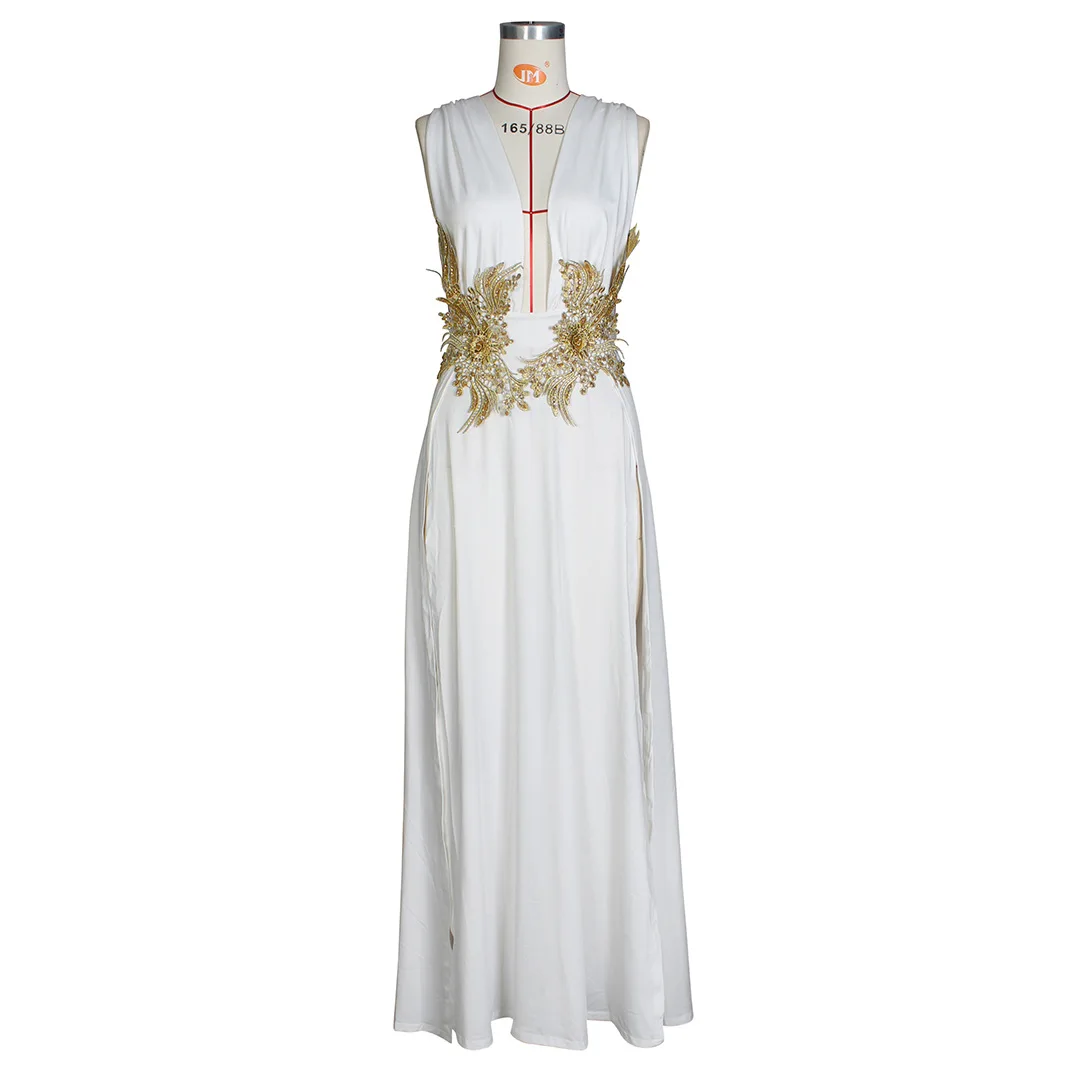 APIPEE-vestido de diosa griega con apliques florales para mujer, vestido de Hada de graduación con cuello en V profundo, abertura alta, boda, cóctel, noche, fiesta