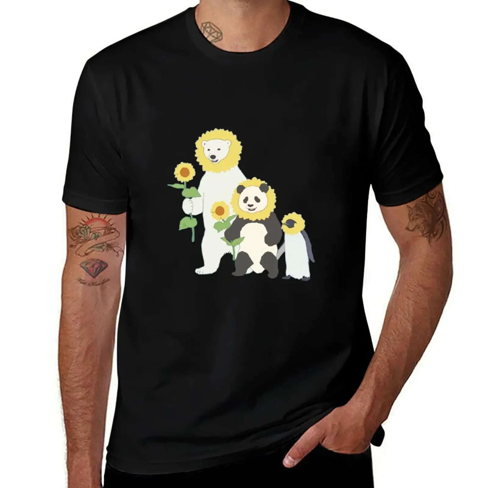 

Shirokuma Cafe - Panda, Penguin, Polar Bear: Sunflower Edition T-Shirt luxury t-shirt summer tops funny t shirts for men